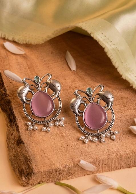 Pink Brass Earrings Set
