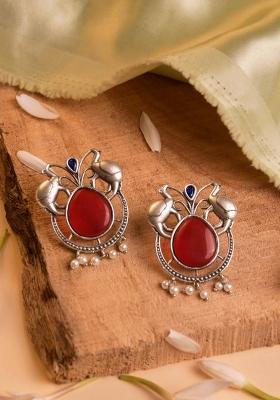 Maroon Brass Earrings Set