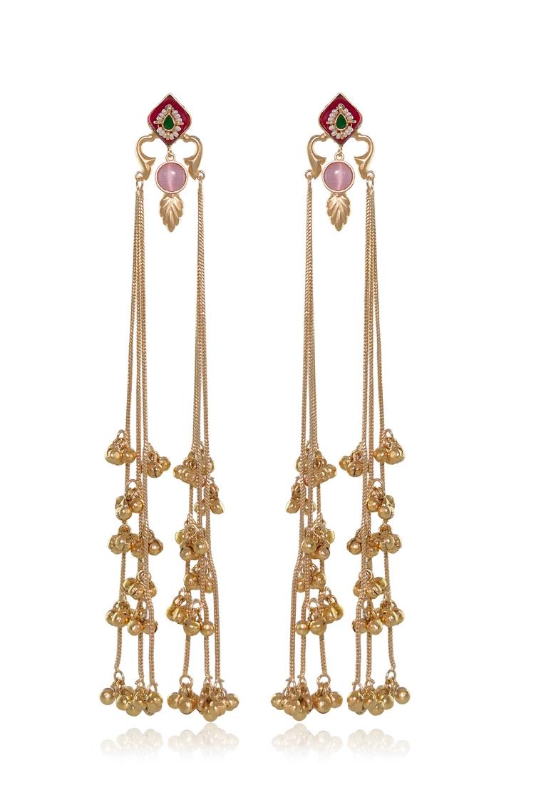 Maroon Brass Earrings Set - Indya