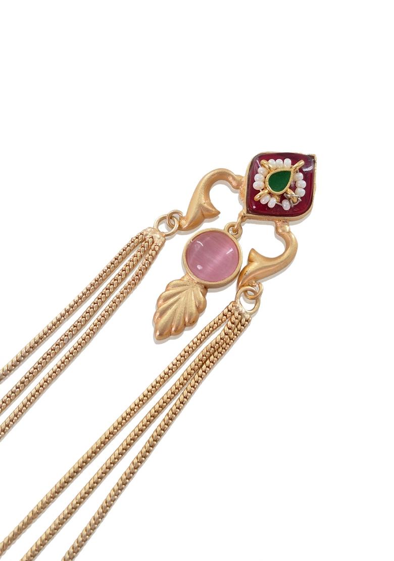 Maroon Brass Earrings Set - Indya