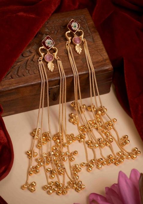 Maroon Brass Earrings Set