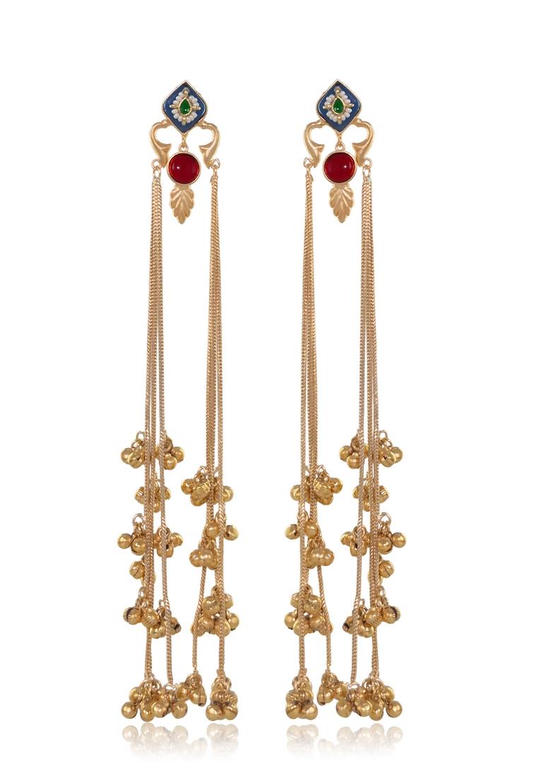 Navy Blue Brass Earrings Set - Indya