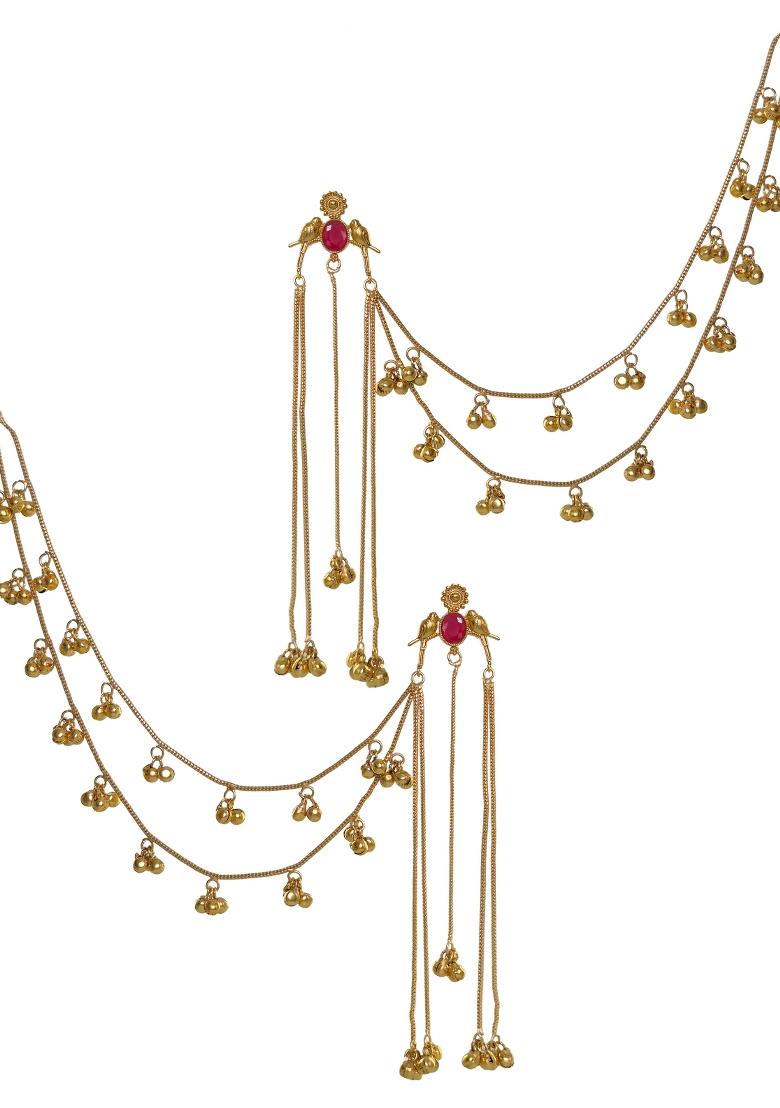 Maroon Brass Earrings Set - Indya