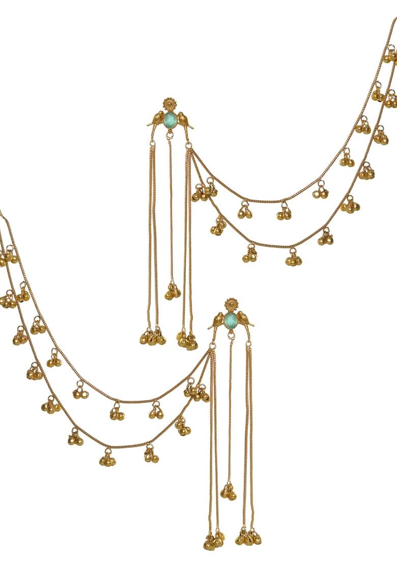 Turquoise Brass Earrings Set - Indya
