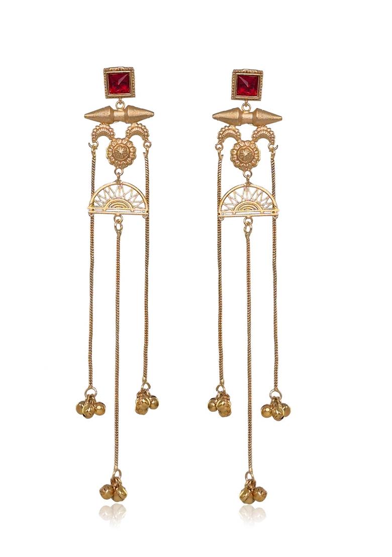 Maroon Brass Earrings Set - Indya