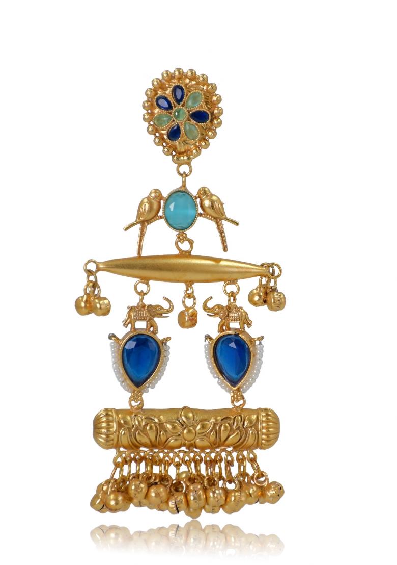 Navy Blue Brass Earrings Set - Indya