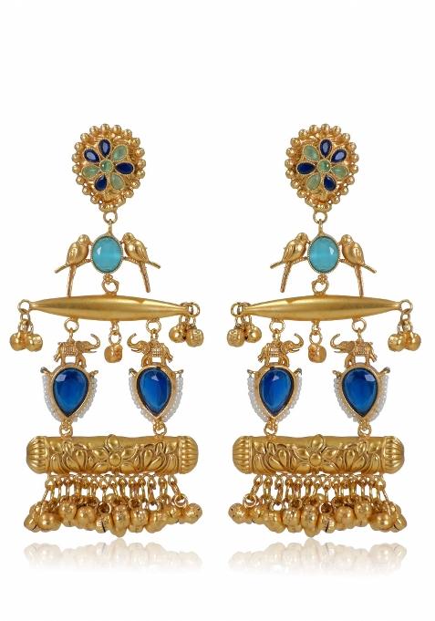 Navy Blue Brass Earrings Set