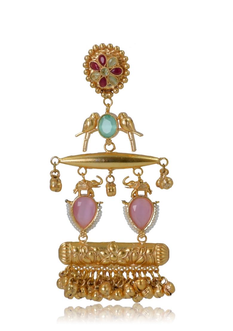 Pink Brass Earrings Set - Indya