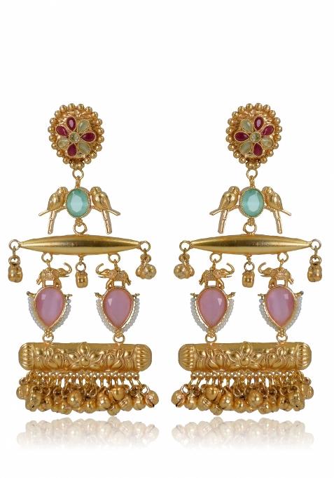 Pink Brass Earrings Set