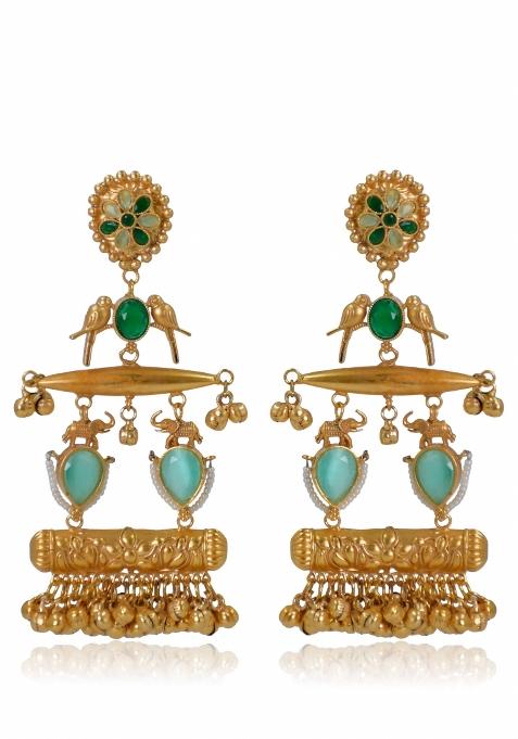 Turquoise Brass Earrings Set