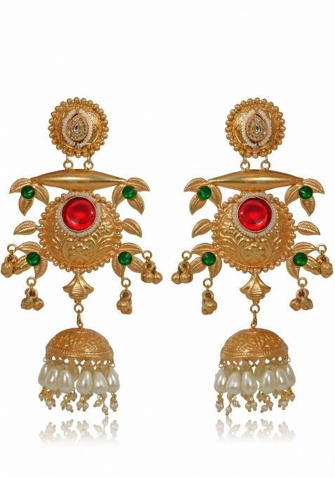 Maroon Brass Earrings Set