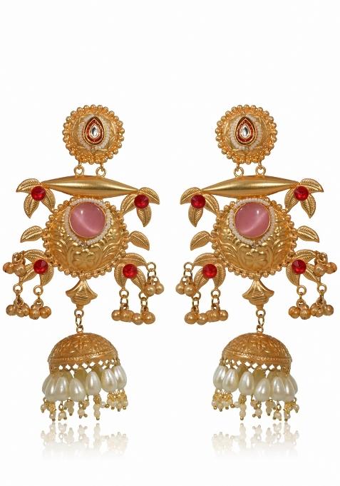 Pink Brass Earrings Set