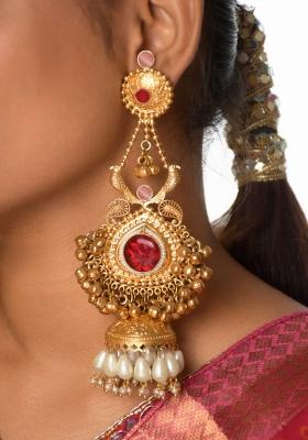 Maroon Brass Earrings Set