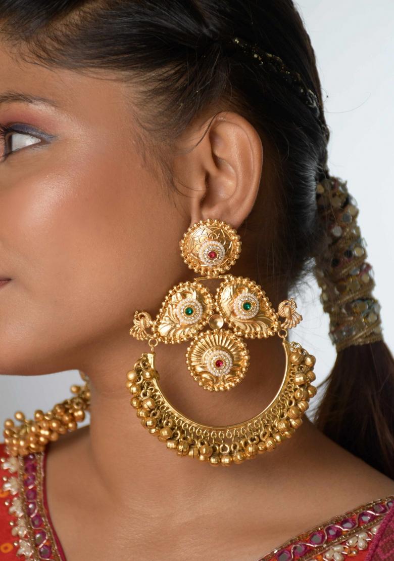 Maroon Brass Earrings Set - Indya