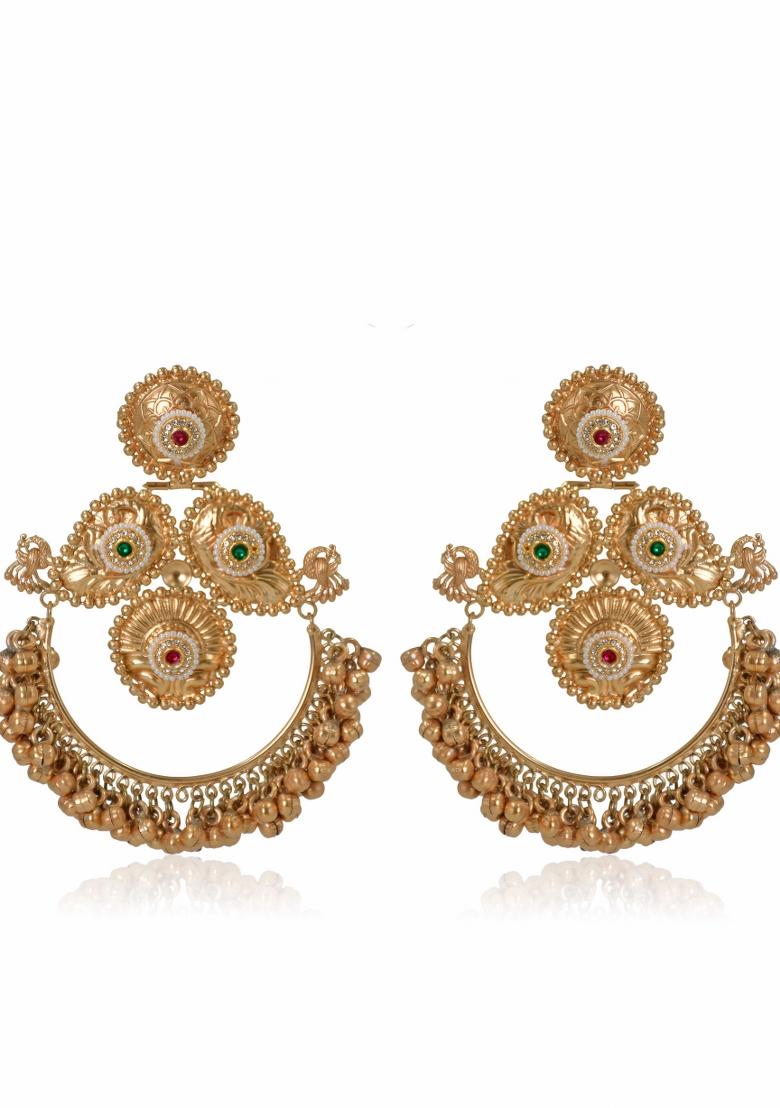 Maroon Brass Earrings Set - Indya