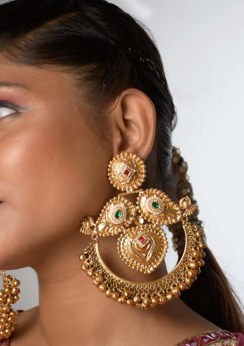 Green Brass Earrings Set - Indya