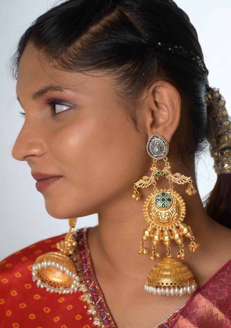 Green Brass Earrings Set - Indya