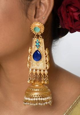 Navy Blue Brass Earrings Set
