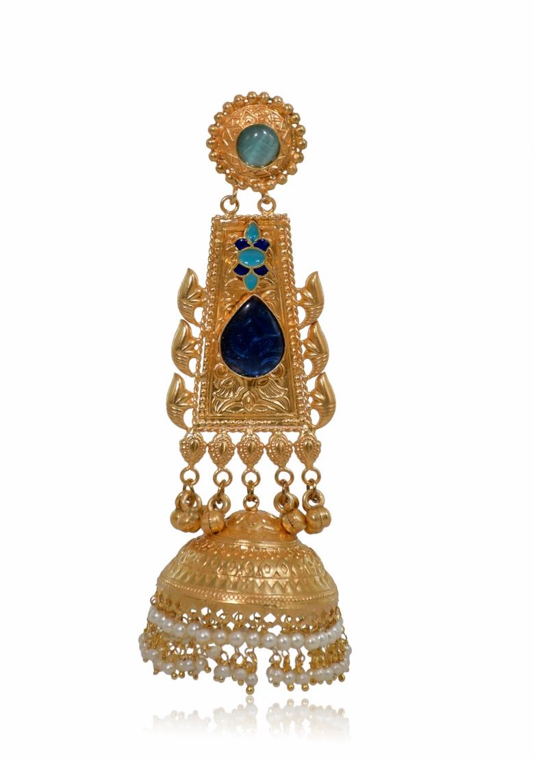 Navy Blue Brass Earrings Set - Indya