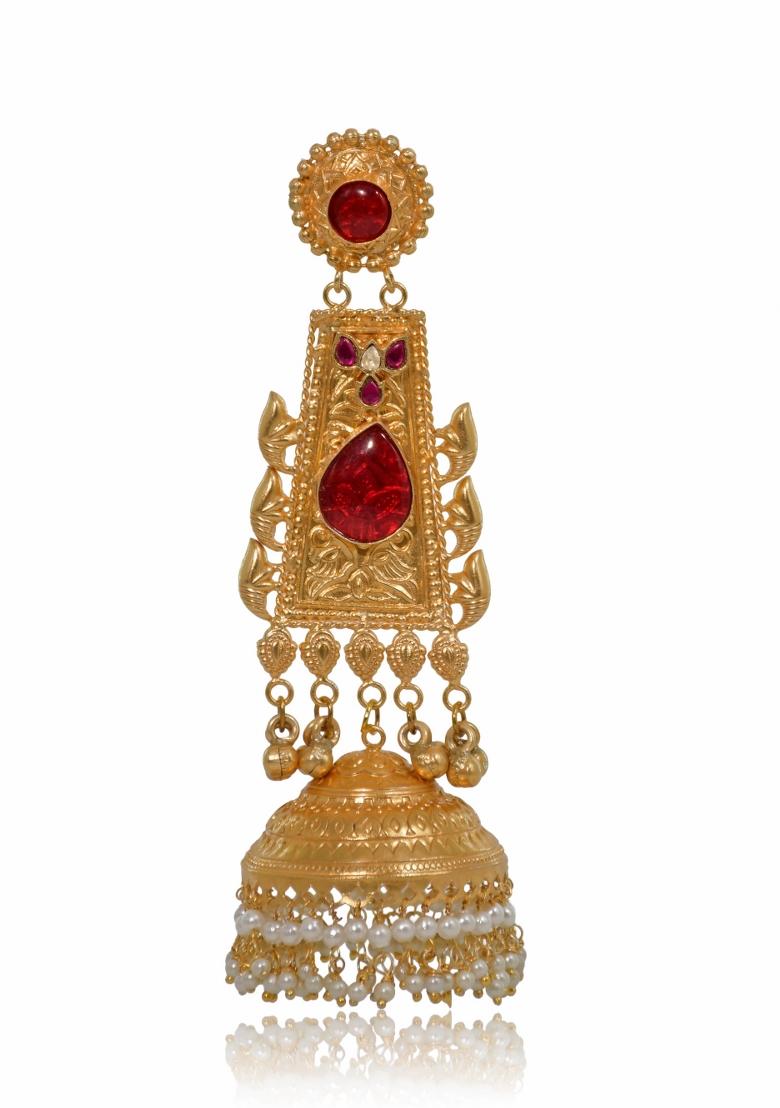 Maroon Brass Earrings Set - Indya
