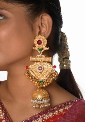 Maroon Brass Earrings Set