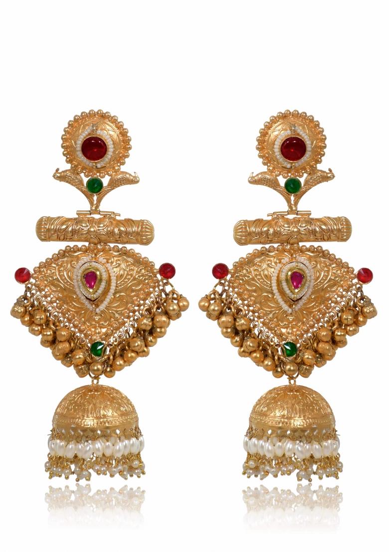 Maroon Brass Earrings Set - Indya