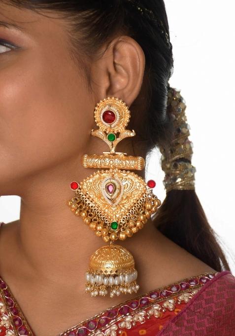 Maroon Brass Earrings Set
