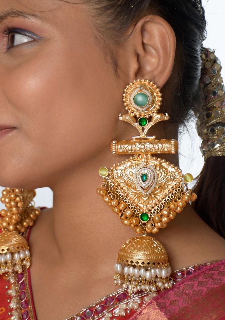 Turquoise Brass Earrings Set - Indya