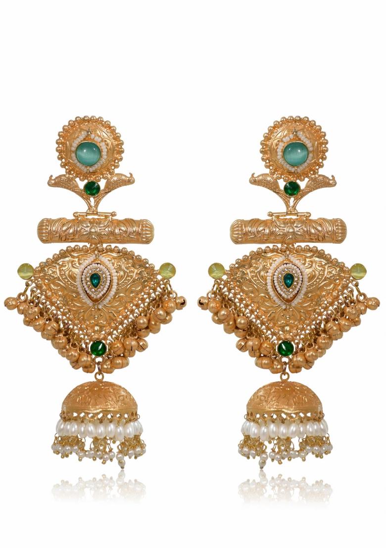 Turquoise Brass Earrings Set - Indya