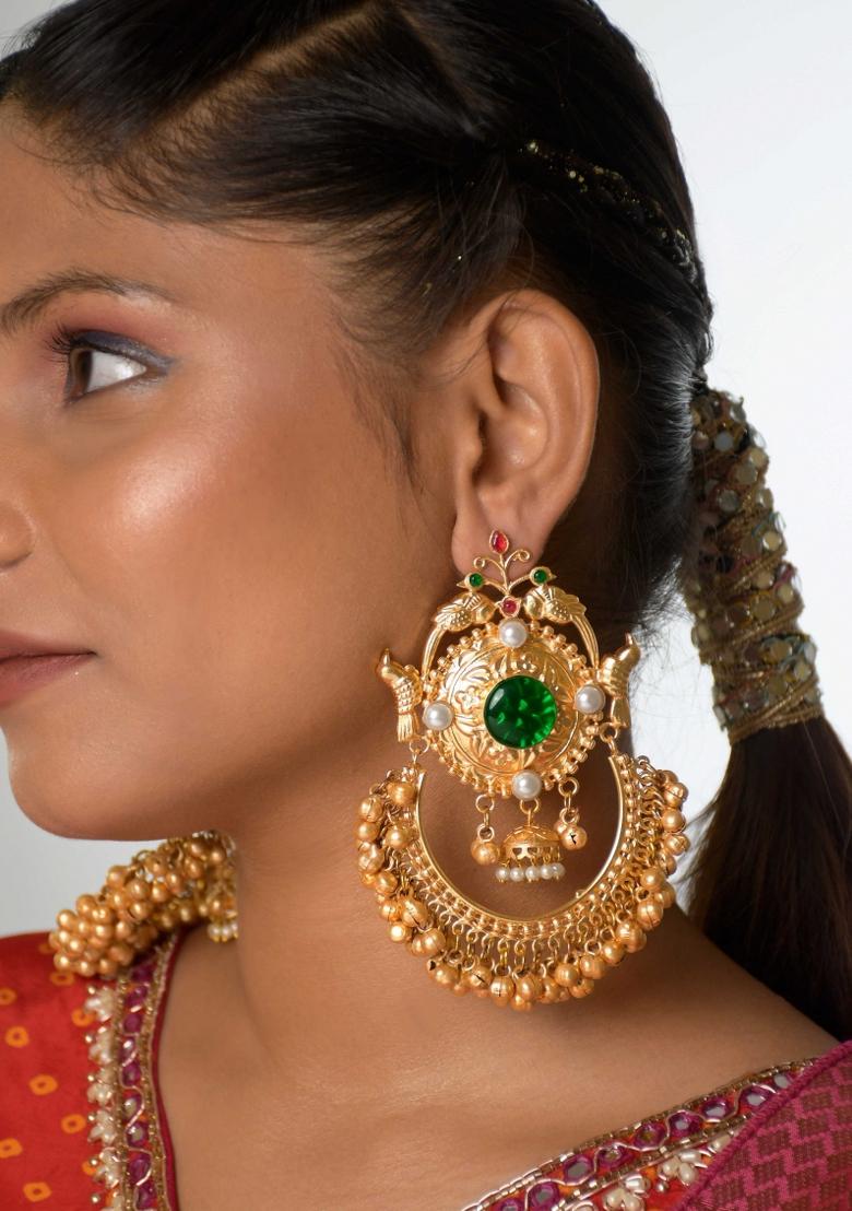 Green Brass Earrings Set - Indya