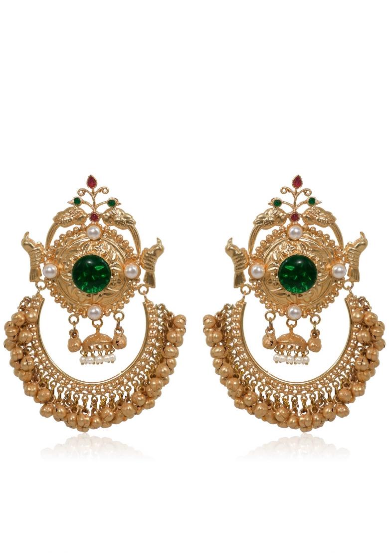 Green Brass Earrings Set - Indya