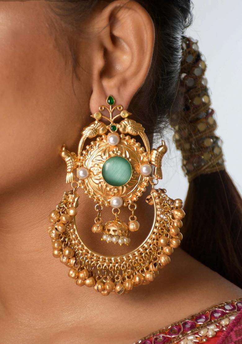 Turquoise Brass Earrings Set - Indya