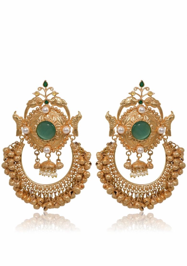 Turquoise Brass Earrings Set - Indya