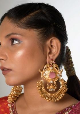 Pink Brass Earrings Set