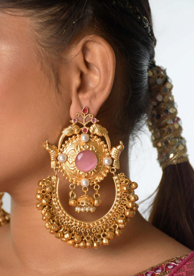 Pink Brass Earrings Set - Indya