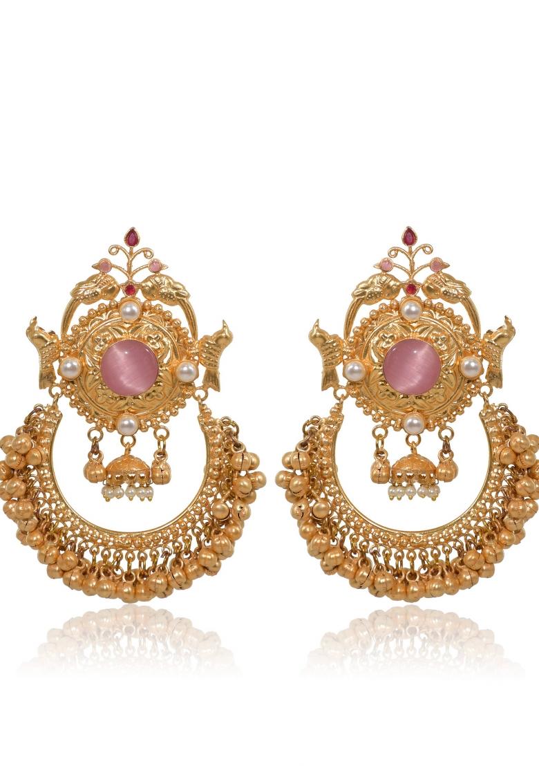 Pink Brass Earrings Set - Indya