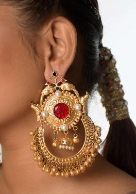 Maroon Brass Earrings Set