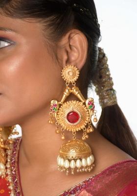 Maroon Brass Earrings Set