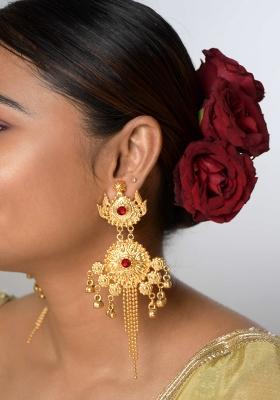 Maroon Brass Earrings Set