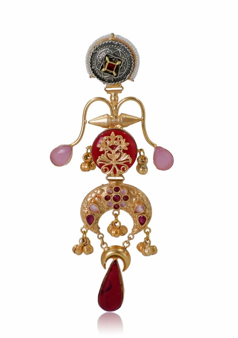 Maroon Brass Earrings Set - Indya