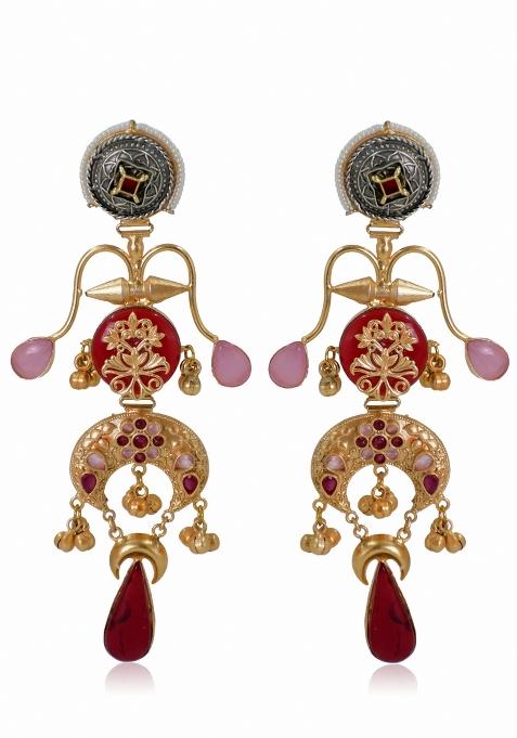 Maroon Brass Earrings Set