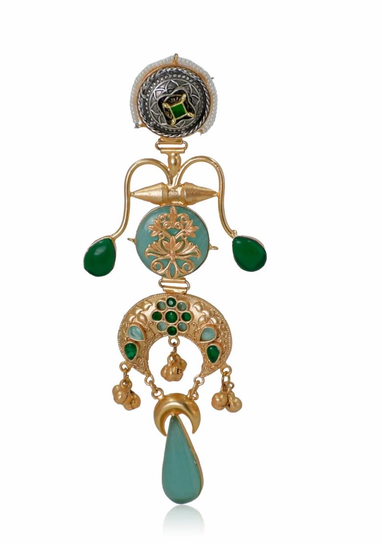 Turquoise Brass Earrings Set - Indya