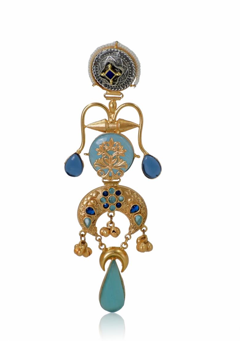Sky Blue Brass Earrings Set - Indya