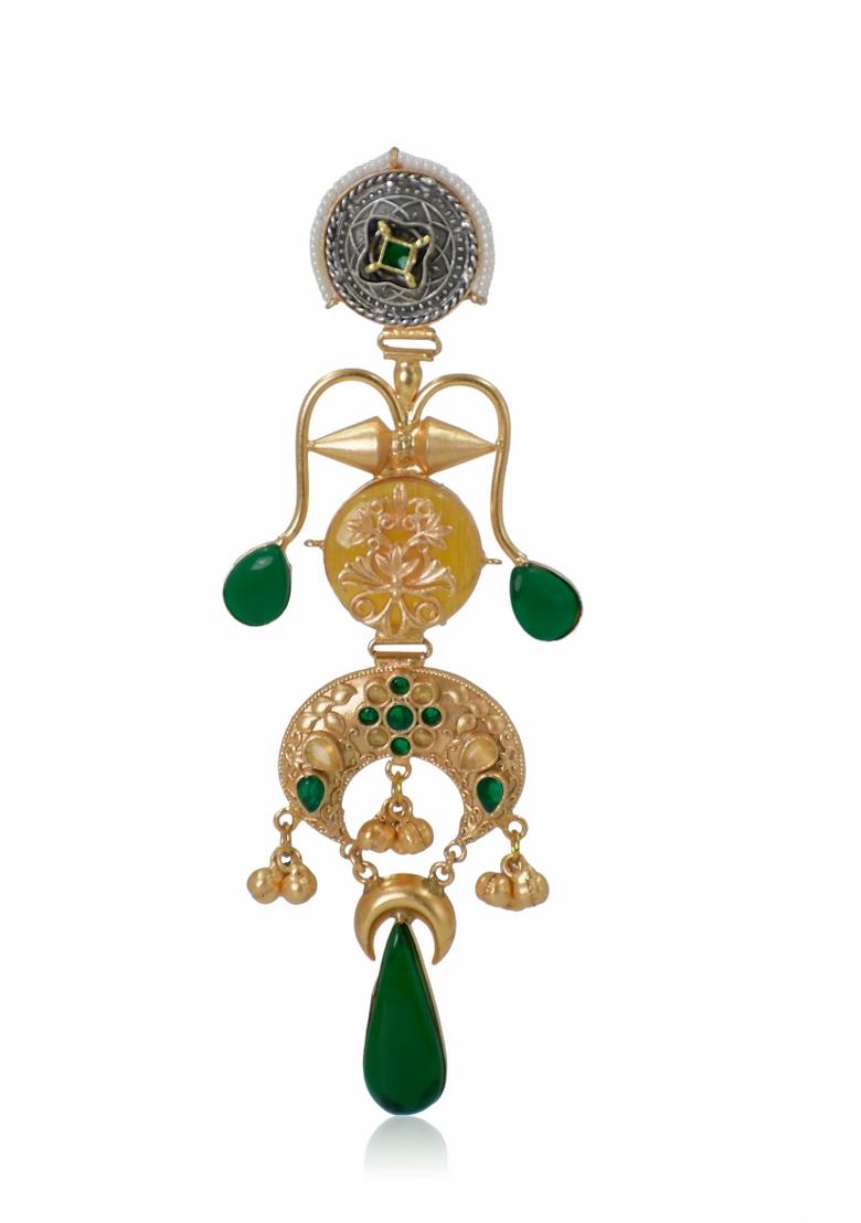 Green Brass Earrings Set - Indya