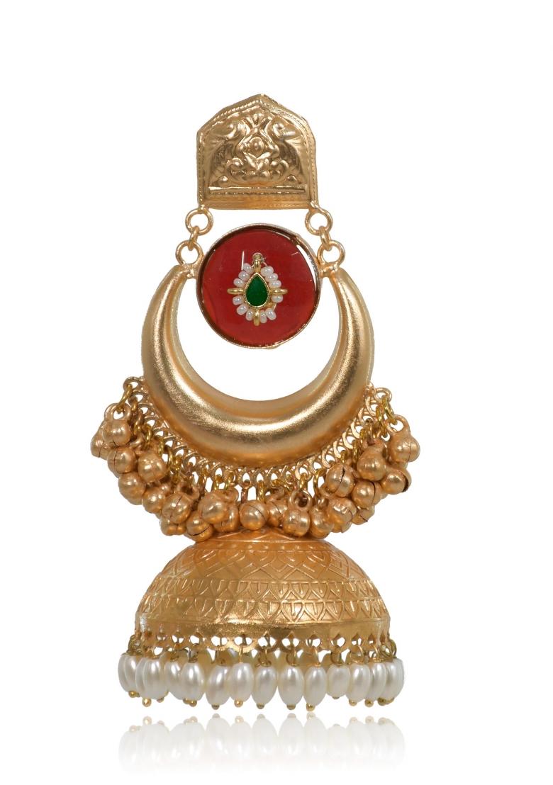Maroon Brass Earrings Set - Indya