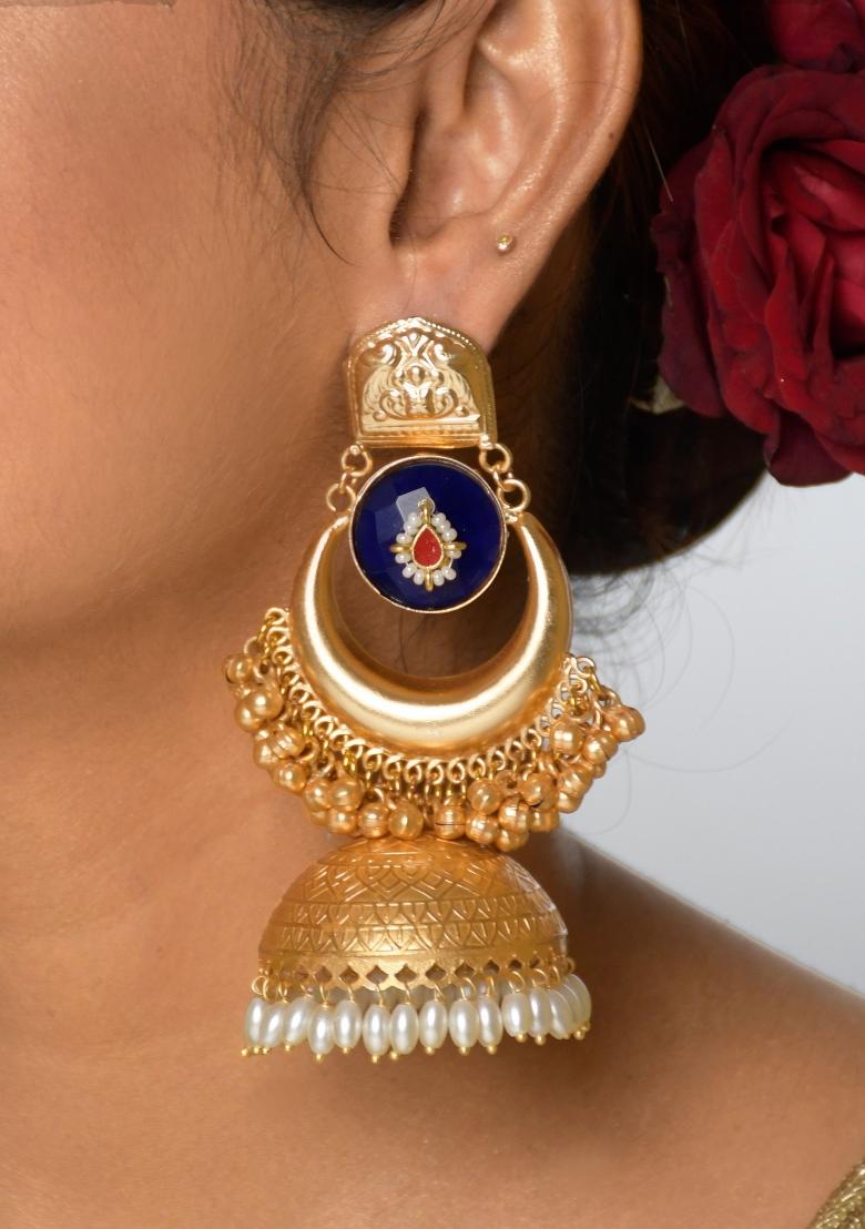 Navy Blue Brass Earrings Set - Indya