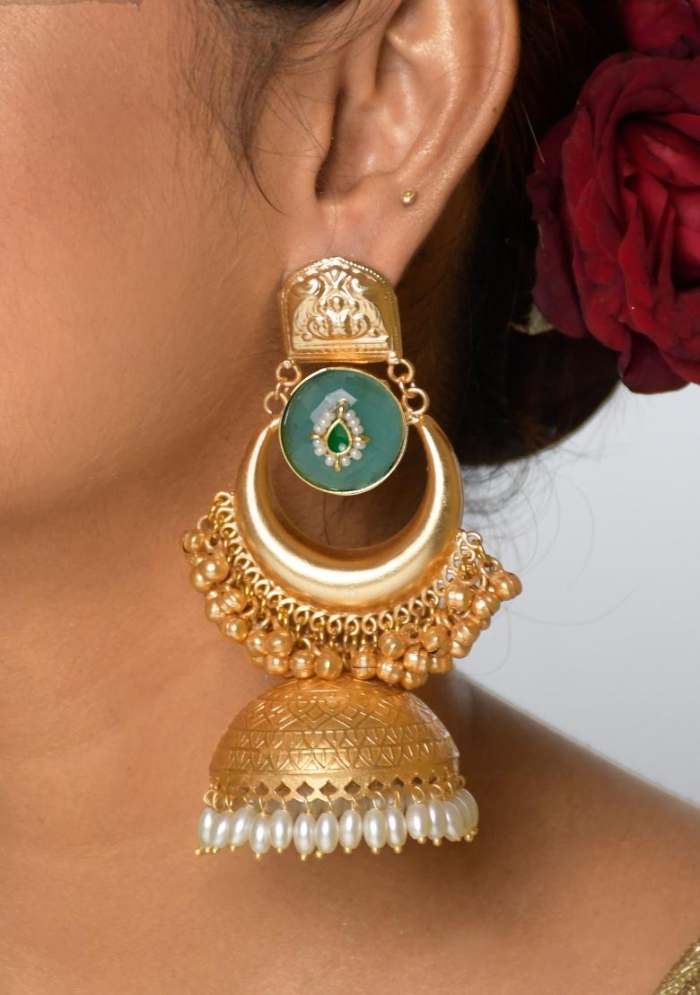 Turquoise Brass Earrings Set - Indya