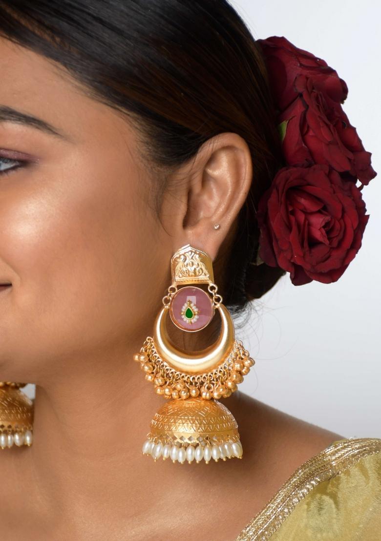 Pink Brass Earrings Set - Indya