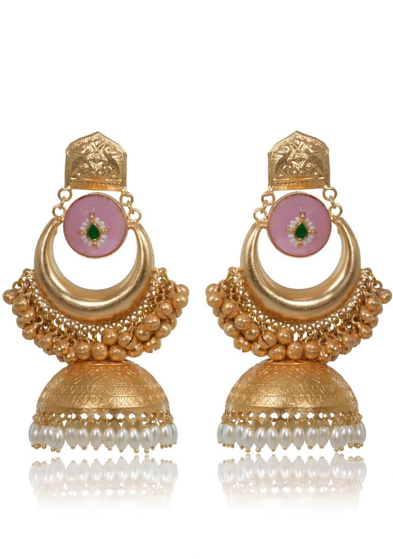 Pink Brass Earrings Set - Indya