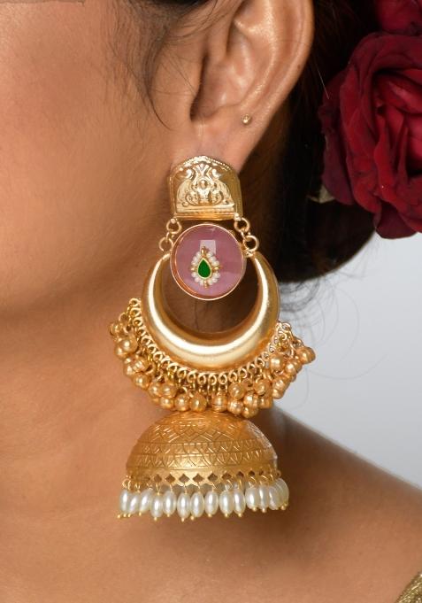 Pink Brass Earrings Set